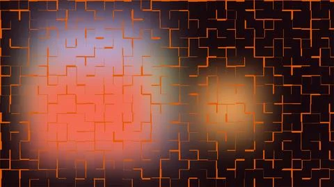 Glowing orange lines form a complex digital maze pattern against a dark Stock Illustration