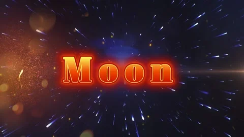 Glowing orange moon text animated against a dynamic deep space background with Stock Footage 343816648
