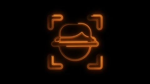 Glowing orange neon abstract geometric shape with corner brackets on black .. Stock Footage 314701896