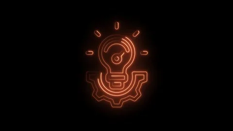 Glowing orange neon animation of an idea light bulb and cog gear on dark ba.. Stock Footage 312307668