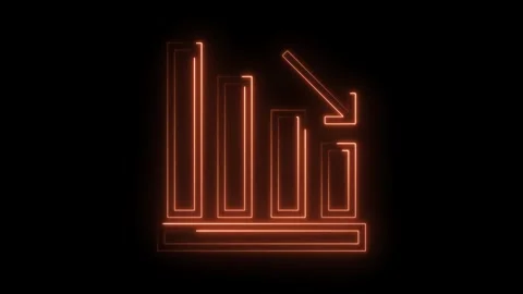 Glowing orange neon bar chart showing a decline on black background Stock Footage 322975935