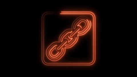 Glowing orange neon chain link icon animation on a seamless dark background loop 動画素材 322970312