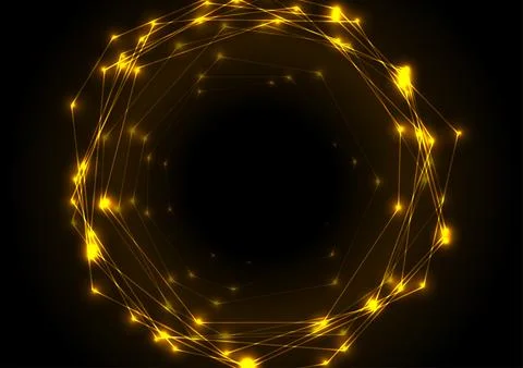 Glowing orange neon circular connection lines tech background Illustrazione stock