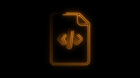 Glowing orange neon code symbol on black background represents programming .. Stock Footage 314701153