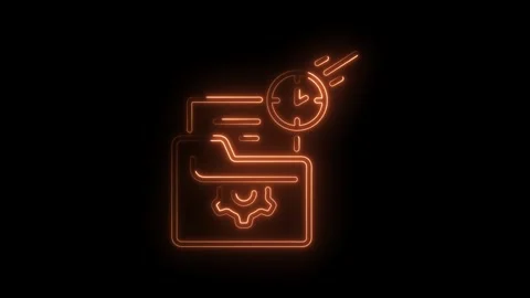 Glowing orange neon data processing icon animation on black background conc.. Stock Footage 345994168