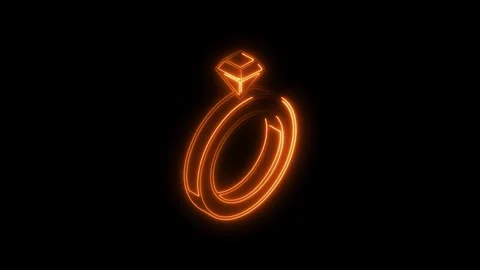 Glowing orange neon diamond ring icon isolated on black background abstract.. Stock Footage 314706960