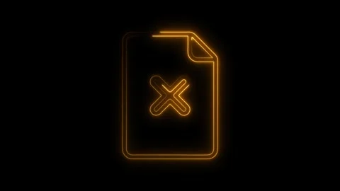 Glowing orange neon document icon with a cross symbol isolated on black bac.. Stock Footage 314701213
