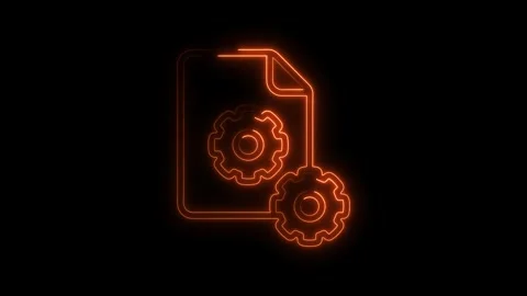 Glowing orange neon document icon with gears symbolizing settings configura.. Stock Footage 314701238
