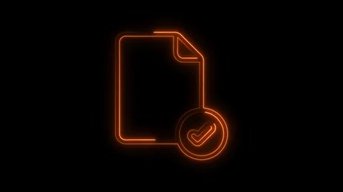 Glowing orange neon document icon with checkmark symbol animated on black b.. Stock Footage 314701247