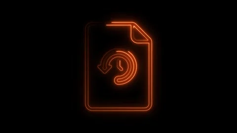 Glowing orange neon document icon with circular arrow refresh symbol animat.. Stockbeeldmateriaal 314701303