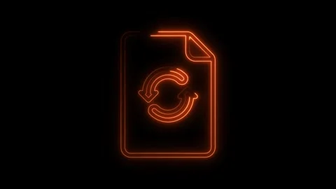 Glowing orange neon document icon with circular arrows symbolizing refresh .. Stock Footage 314701360