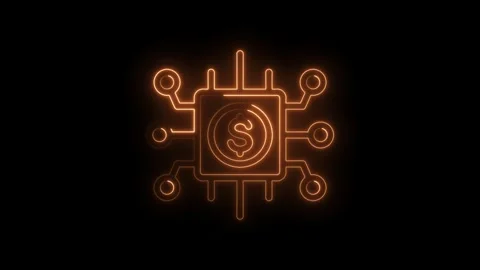 Glowing Orange Neon Dollar Sign Circuit Board Chip Technology Concept Abstr.. Stock Footage 346010165
