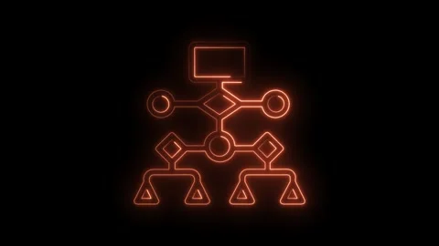 Glowing orange neon flowchart animation on dark background illustrating business Stock Footage 322982138