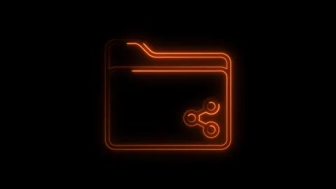 Glowing orange neon folder icon with share symbol isolated on black backgro.. Stock Footage 314701309