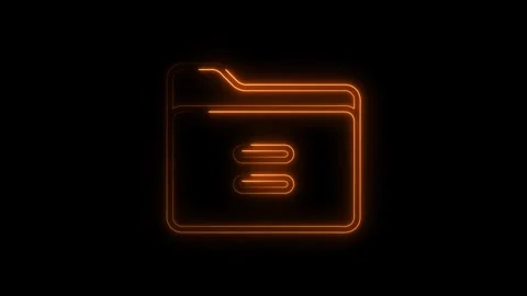 Glowing orange neon folder icon with horizontal lines inside isolated on bl.. Stock Footage 314701384