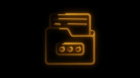 Glowing orange neon folder icon with three circular elements and document l.. Stock Footage 314702016