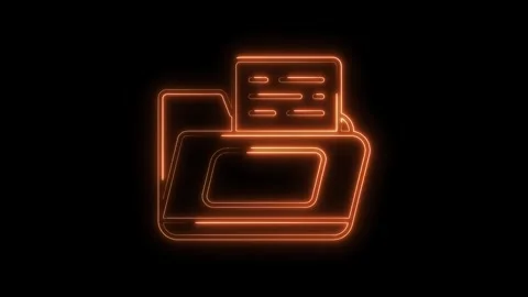 Glowing Orange Neon Folder Icon Isolated on Black Background Digital Data A.. Stock Footage 315657464