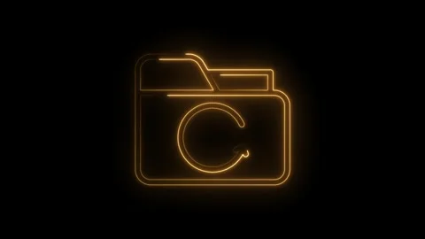 Glowing orange neon folder icon with circular arrow animation representing Stock Footage 333964066