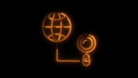 Glowing orange neon globe and computer mouse icon connection on black backg.. Stock Footage 314708728