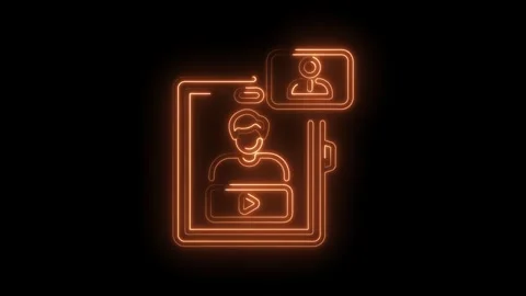Glowing orange neon icon of live stream channel profile with dark background Stock Footage 345987329