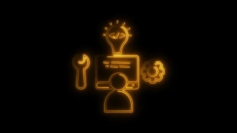 Glowing orange neon icon representing coding development and innovation wit.. Stock Footage 314708821