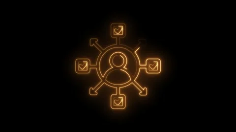 Glowing orange neon icon representing a central person connected to multiple Stock Footage 333953977