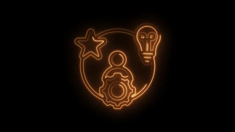 Glowing orange neon icon representing business success strategy innovation .. Stock Footage 346141479