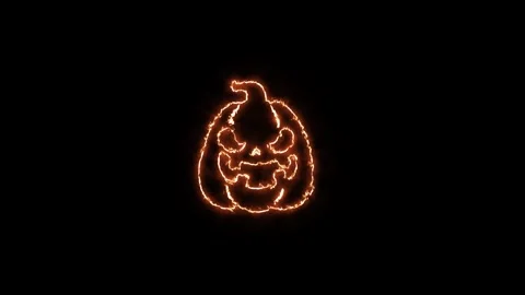 A glowing orange neon line art animation featuring a spooky Halloween pumpkin Vídeos de archivo 340362957