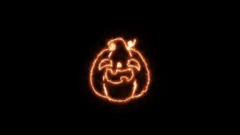 A glowing orange neon line art animation featuring a spooky Halloween pumpkin Stock Footage 340363045