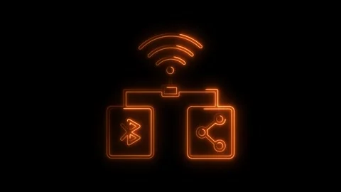 Glowing orange neon network connection icon with bluetooth and share symbol.. Stock Footage 314708365