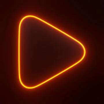 Glowing Orange Neon Play Button Icon on Dark Background Stock Illustration