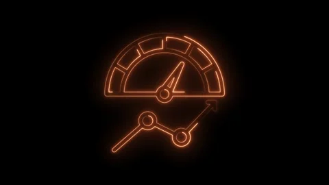 Glowing orange neon speedometer icon with upward trending graph arrow symbo.. Stock Footage 346130562