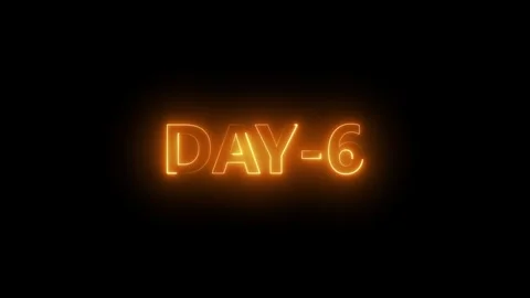 Glowing Orange Neon Text D A Y-6 Countdown Timer Title Card Dark Background.. Stock Footage 338371729
