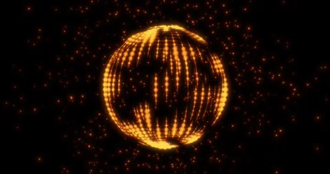Glowing orange network orb rotates surrounded by floating dust particles Stock Footage 346141978