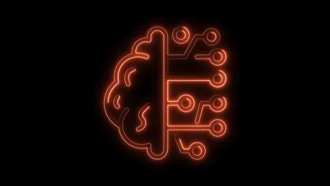 Glowing orange neural network brain connection on black background artificial Stock Footage 322967963