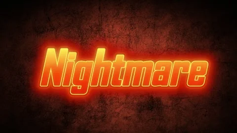Glowing orange nightmare text animation against dark grunge background Video stock 343818225