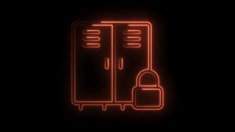 Glowing orange outline animation of school lockers and padlock on a black Stock Footage 322985838