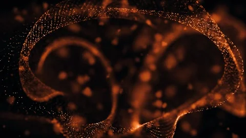 Glowing orange particle form oscillating in dark digital abstract space Stock Footage 327511738
