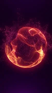 Glowing orange particle sphere with flowing mesh ribbons and sparkling embe.. 스톡 일러스트