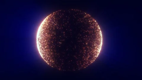 Glowing orange particle sphere resembling a cosmic eclipse Stock Footage 338032022