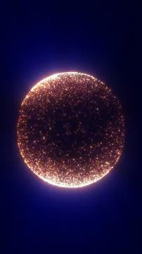 Glowing orange particle sphere resembling a cosmic eclipse, with radiant ha.. Illustrazione stock