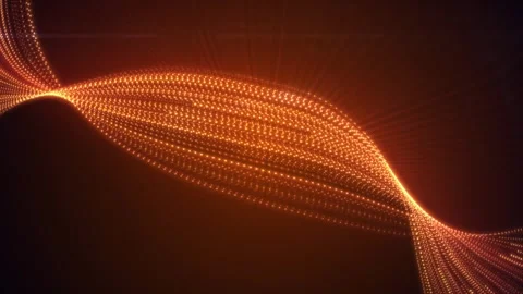 Glowing orange particle wave flows dynamically across dark background Stock Footage 327567806