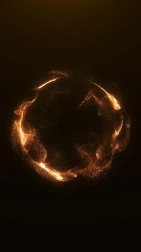 Glowing orange particles form a fiery abstract orb on a dark vertical backg.. Stock Illustration