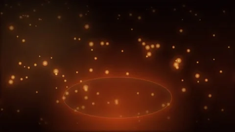 Glowing orange pedestal stage with floating particle lights Stock Footage 335942664