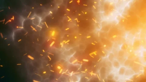 Glowing orange plasma clouds with scattered sparks and soft lightning-like .. Stock Footage 339085967