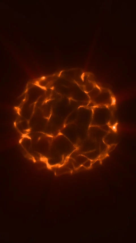 Glowing orange plasma sphere formed by fiery particles and turbulent fluid .. Stock Footage 344318453