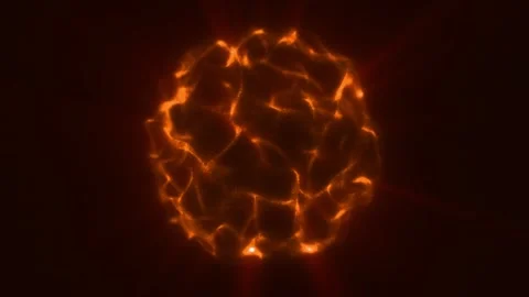 Glowing orange plasma sphere formed by fiery particles Stock Footage 345576149