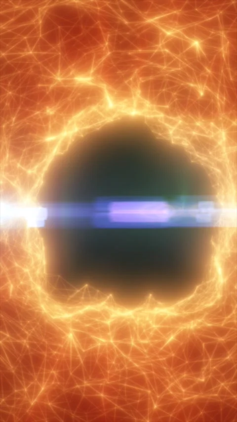 Glowing orange polygonal network forms a circular digital portal with a dar.. Stock Footage 342830913