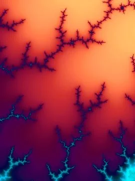 Glowing orange to purple gradient background with cyan branching dendrites Stock Illustration