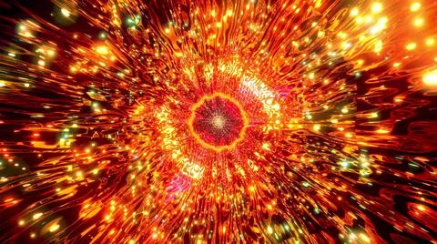 Glowing orange reflection sci-fi tunnel 3d illustration background wallpaper Illustrazione stock